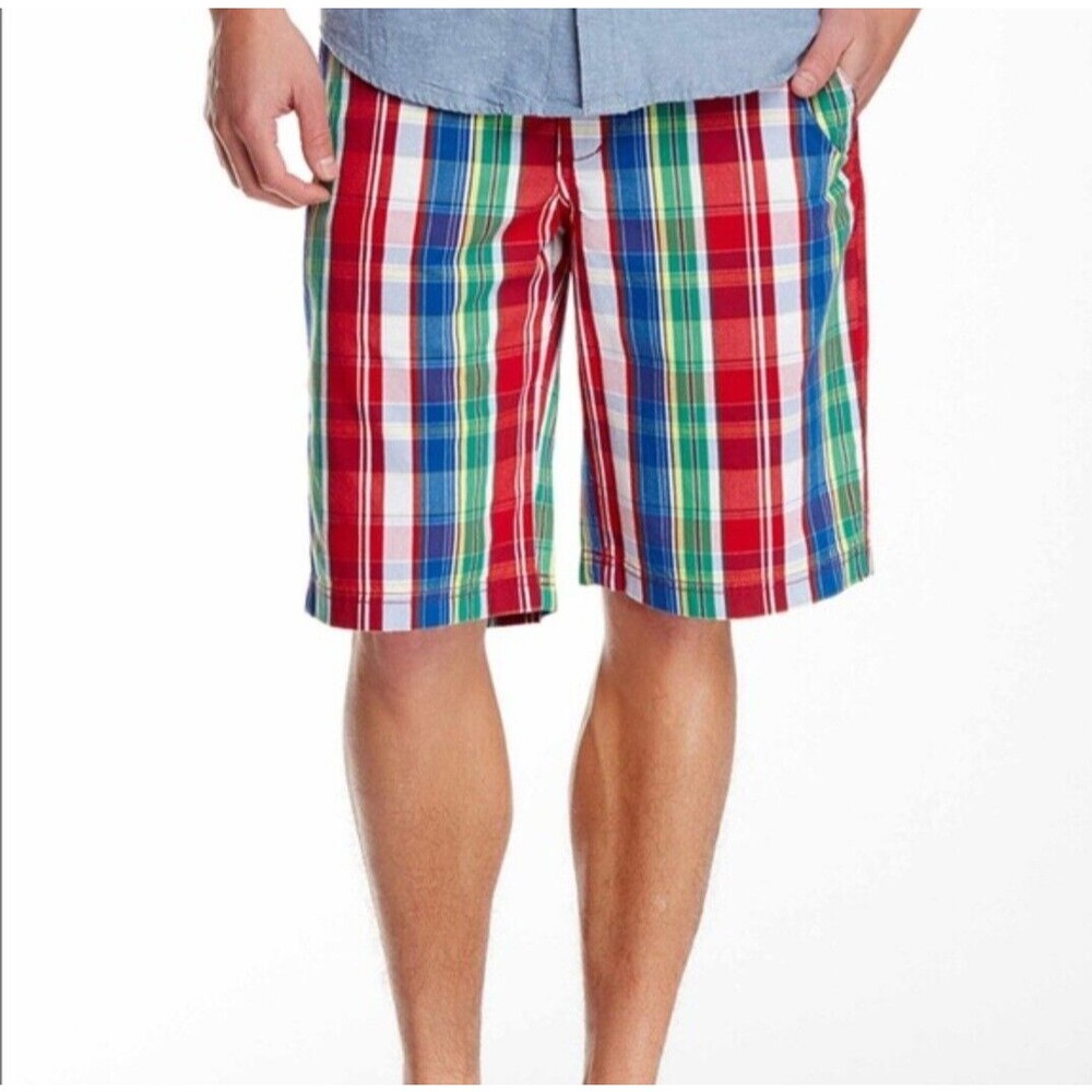 14th & Union Men’s Plaid Casual Chino Shorts Size 40W Multi Color Flat Front